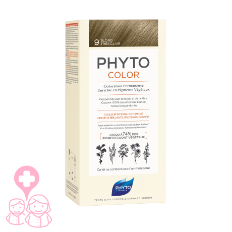 Phyto color 9 rubio muy claro tinte para cabello con extractos vegetales