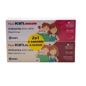 Fluor Kin Junior pasta dental anticaries Fresa y Cola DUPLO 2x75 ml