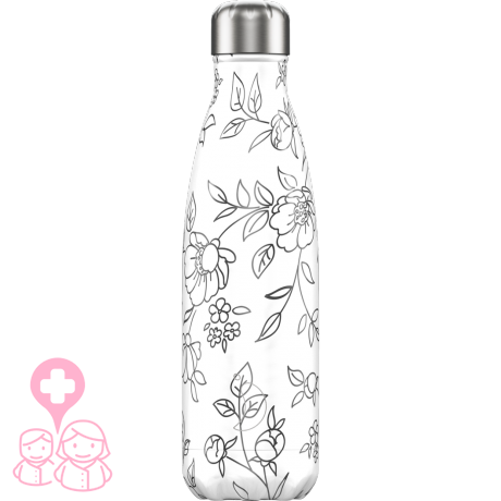 Chilly´s bottle line art flowers botella termo de acero inoxidable 500 ml