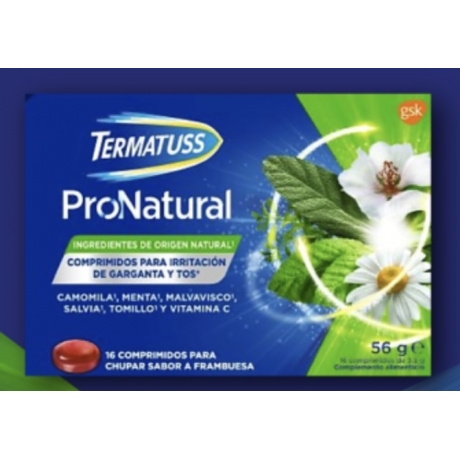 Termatuss Pronatural 16 comprimidos sabor Frambuesa con Extractos de Plantas y Vitamina C