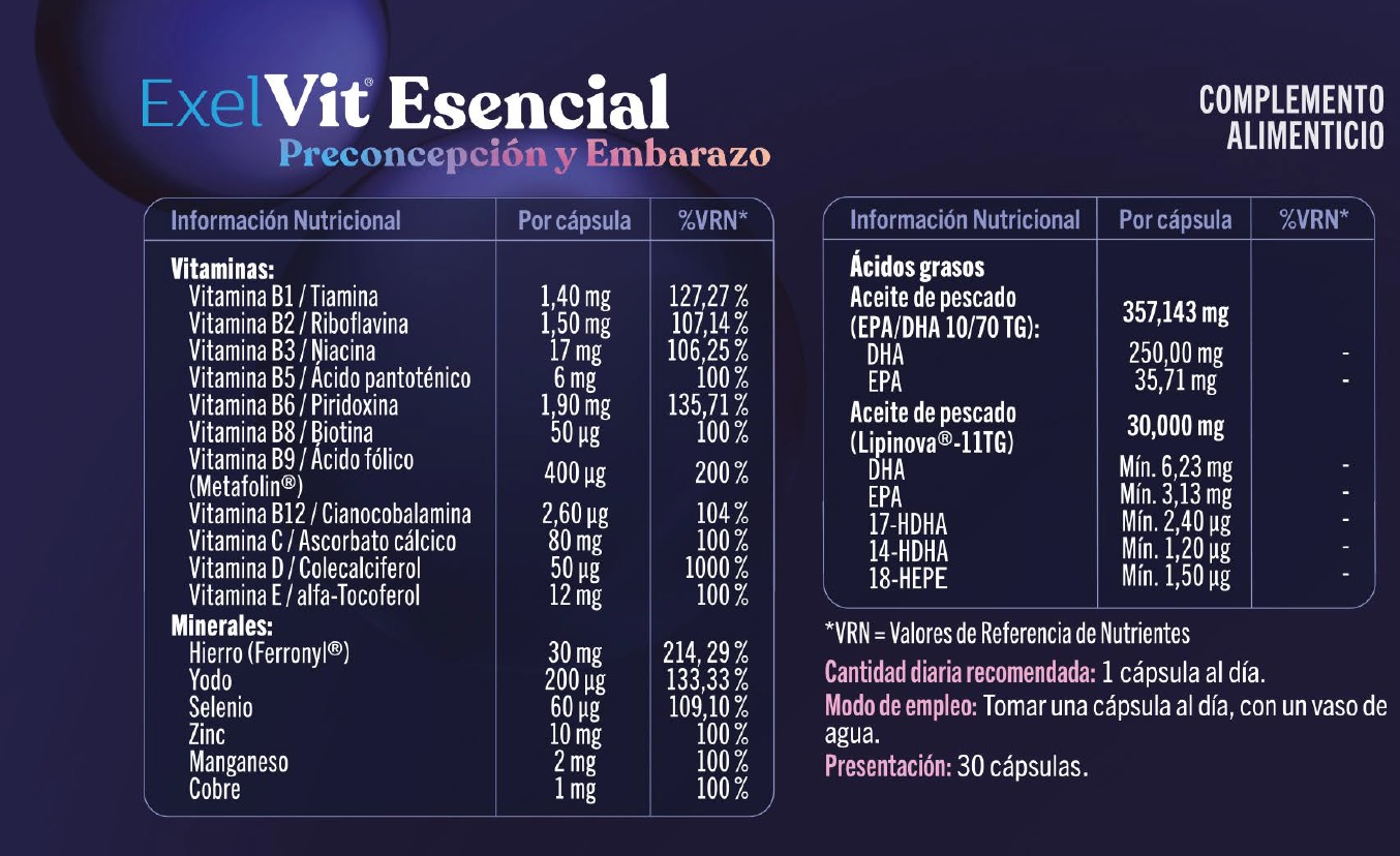 Exelvit Esencial Preconcepción y Embarazo 30 cápsulas